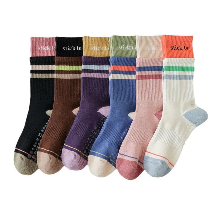 image-Women's Yoga Socks - Purple Cotton Mid-Tube Non-Slip