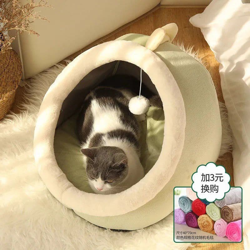 image-Cat Bed Semi-Enclosed Winter Warm Kitten House