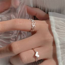image-Moonstone Geometric Rings 2-Piece Set - Simple Fashion Jewelry for Women