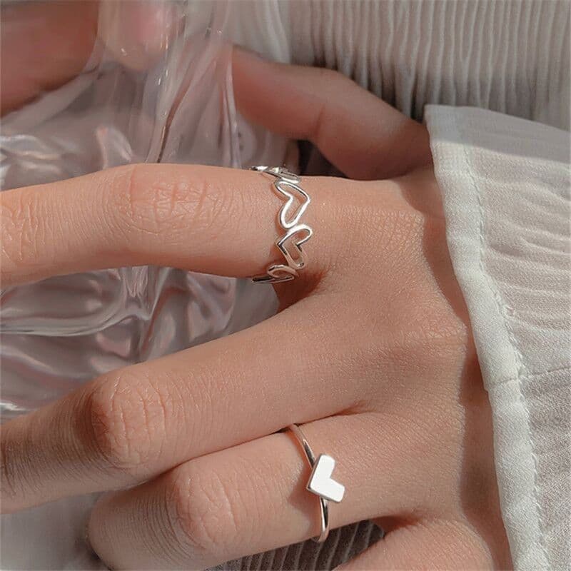 image-Moonstone Geometric Rings 2-Piece Set - Simple Fashion Jewelry for Women