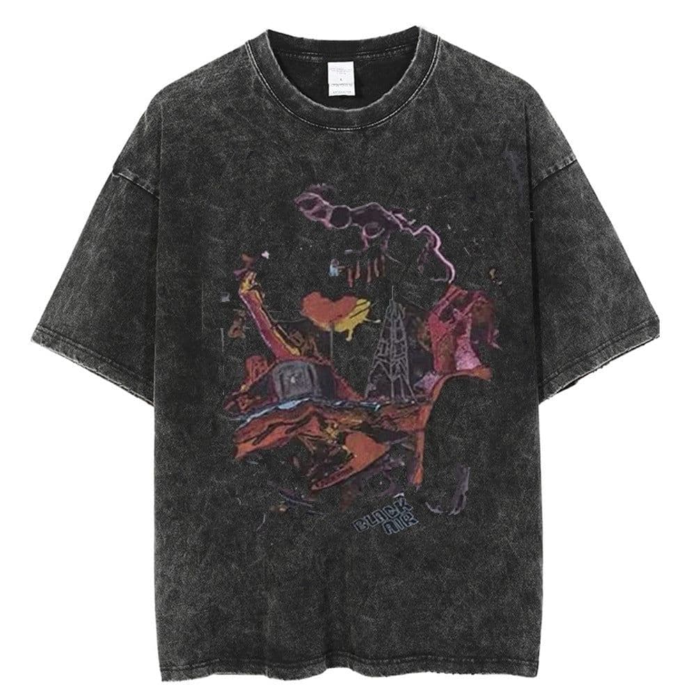 image-Black Cartoon T-Shirt, Breathable, XXXL, Loose Fit, Men's
