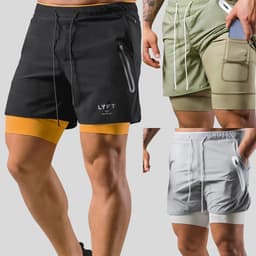 image-Summer LYFT new men's sports and leisure shorts double-layer fake two-piece basketball fitness perspiration quick-drying shorts