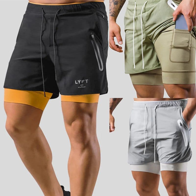 image-Summer LYFT new men's sports and leisure shorts double-layer fake two-piece basketball fitness perspiration quick-drying shorts