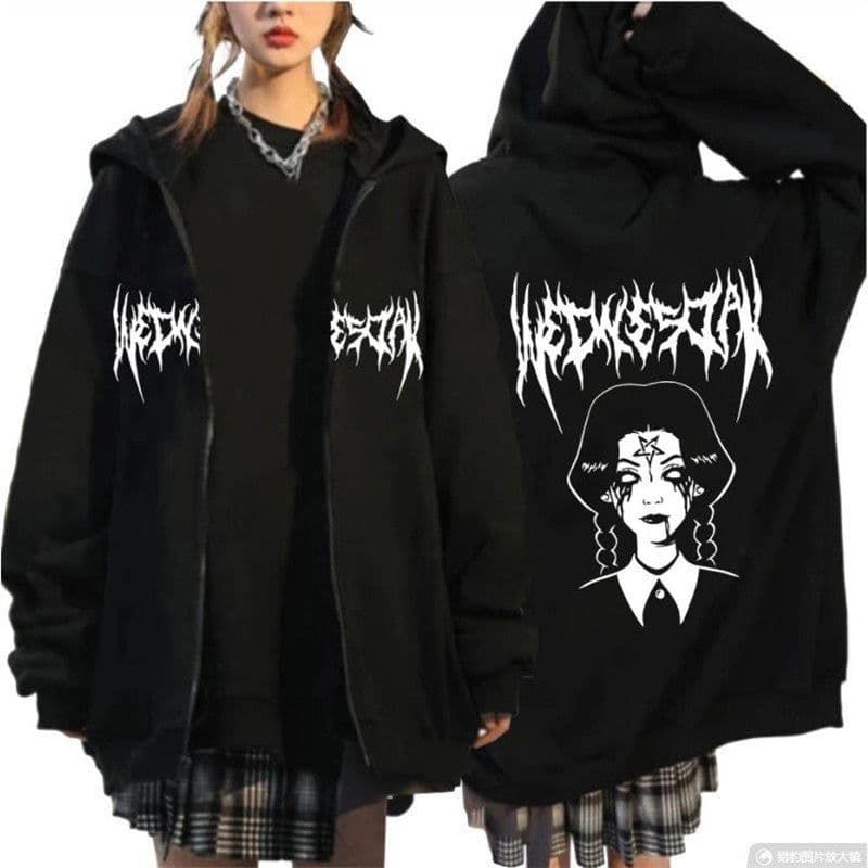 image-2023 Addams Family Wednesday cos clothing wednesday sweatshirt for men and women black zipper hoodie men's clothing