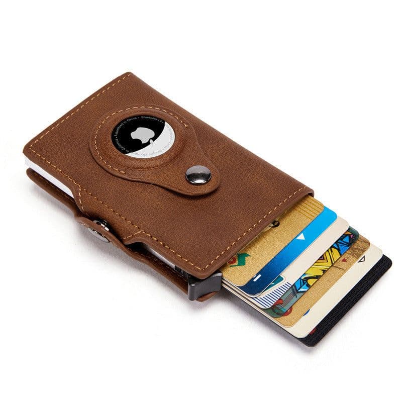 image-Aluminum alloy Airtag positioning wallet aluminum box anti-theft brush credit card bag snap button zipper hand holding creative card box male