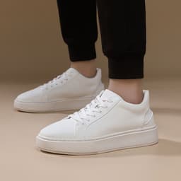 image-Men's White Leather Low Top Casual Sneakers Size 44