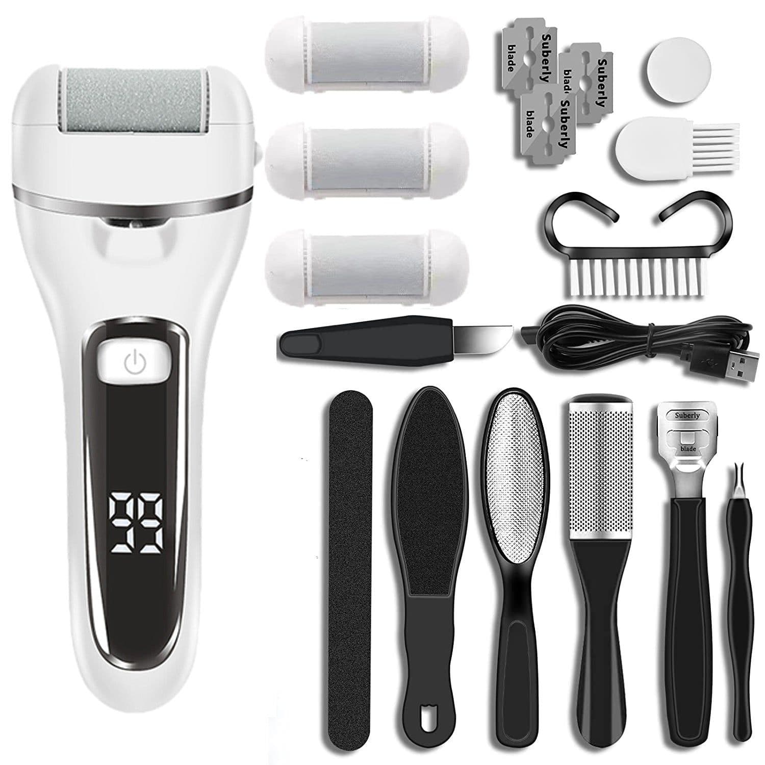 image-Electric Foot Grinder - Digital Display 10-Piece Set, Sapphire Blue, Waterproof, Peeling