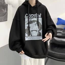 image-One Piece Pullover Hoodie - Men's Fleece Gray Loose Fit
