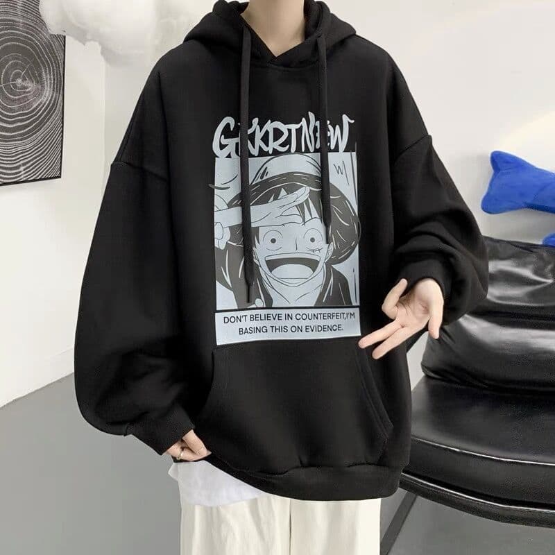 image-One Piece Pullover Hoodie - Men's Fleece Gray Loose Fit