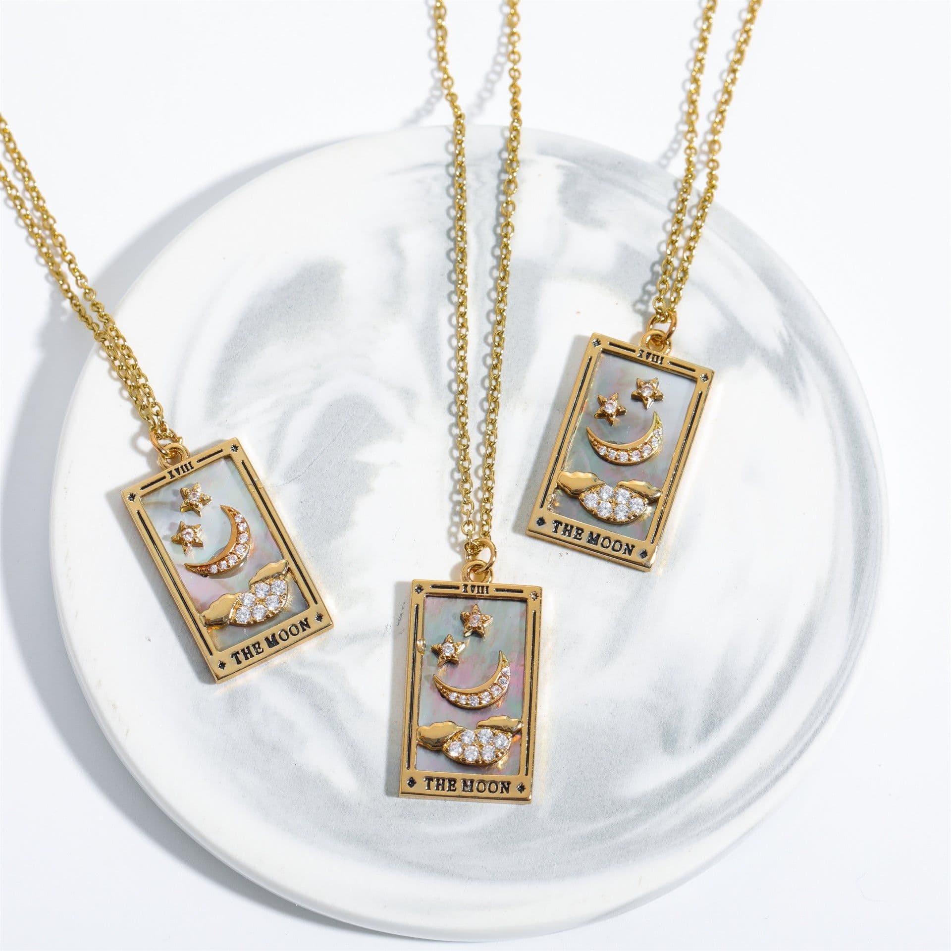 image-Electroplated real gold retro Tarot brand TAROT with drill dripping oil square brand necklace female ins high Zan Zan hot style