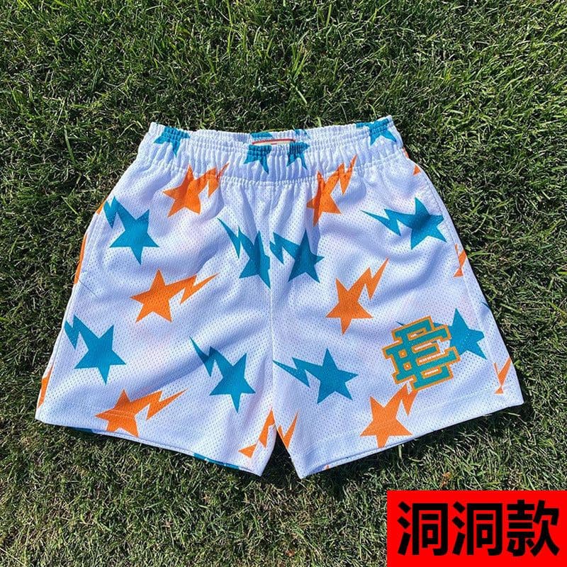 image-New American style shorts casual shorts fitness men's muscle sports five-point pants trendy beach pants mesh breathable shorts