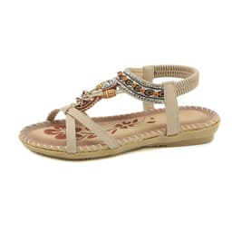image-Ruilian 2023 Apricot Beach Sandals - Rhinestone Flat Open Toe TPR Sole, Large Size