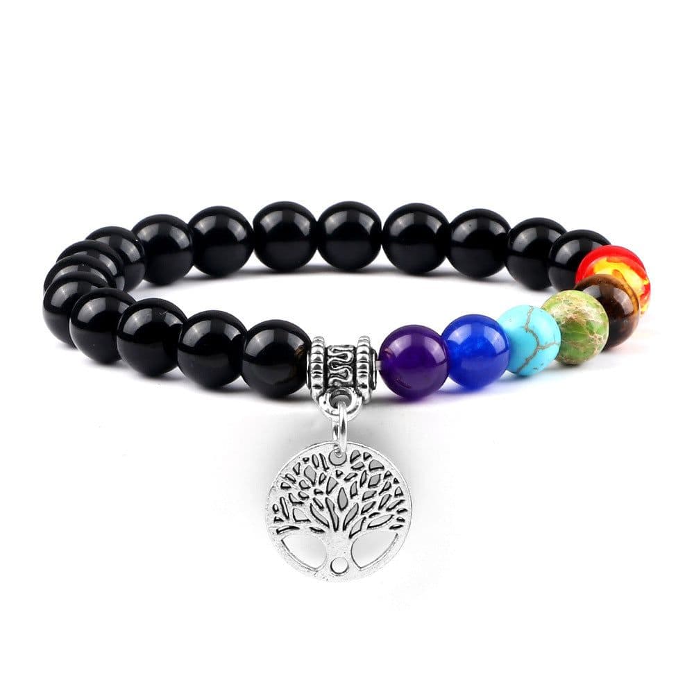 image-European and American cross-border foreign trade creative 8mm bead bracelet Volcanic lava hand string wooden beads alloy tree of life pendant
