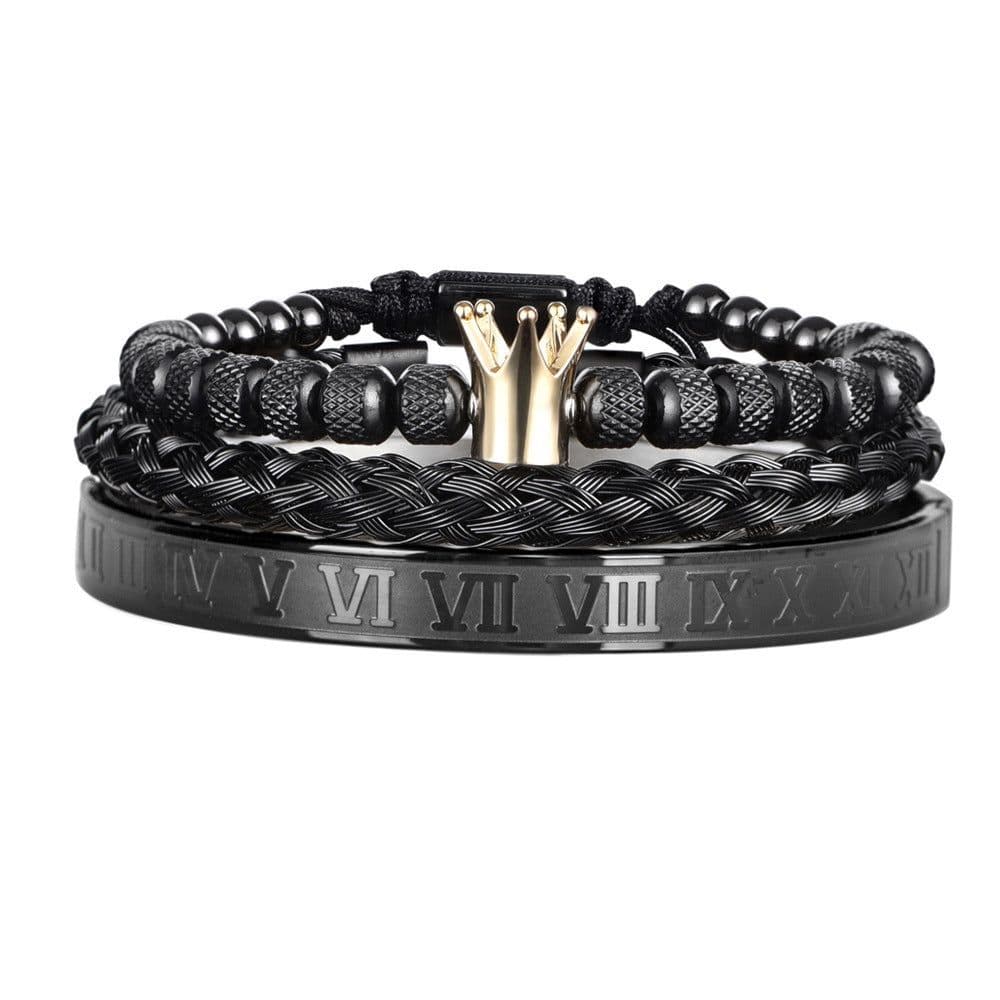 image-Cross-border Hot Sale Glossy Crown Bracelet Set Pineapple Beads Roman Numerals Twist Bracelet Set
