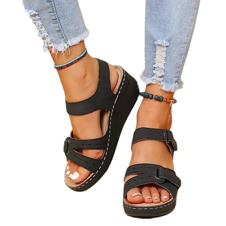 image-Spring 2023 Large Size Beach Sandals Women's Slope Heel Sandals