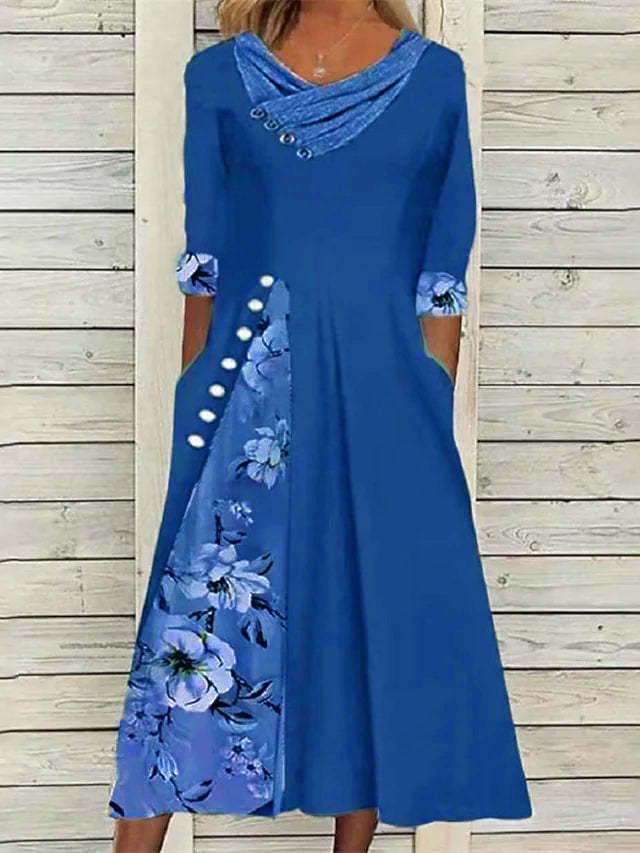 image-Polyester A-Line Dress - Dark Blue V-Neck 3XL