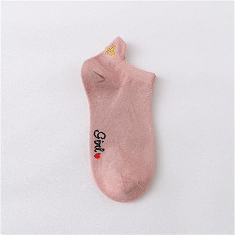 image-Women's Cotton Boat Socks - Embroidered Heart Khaki