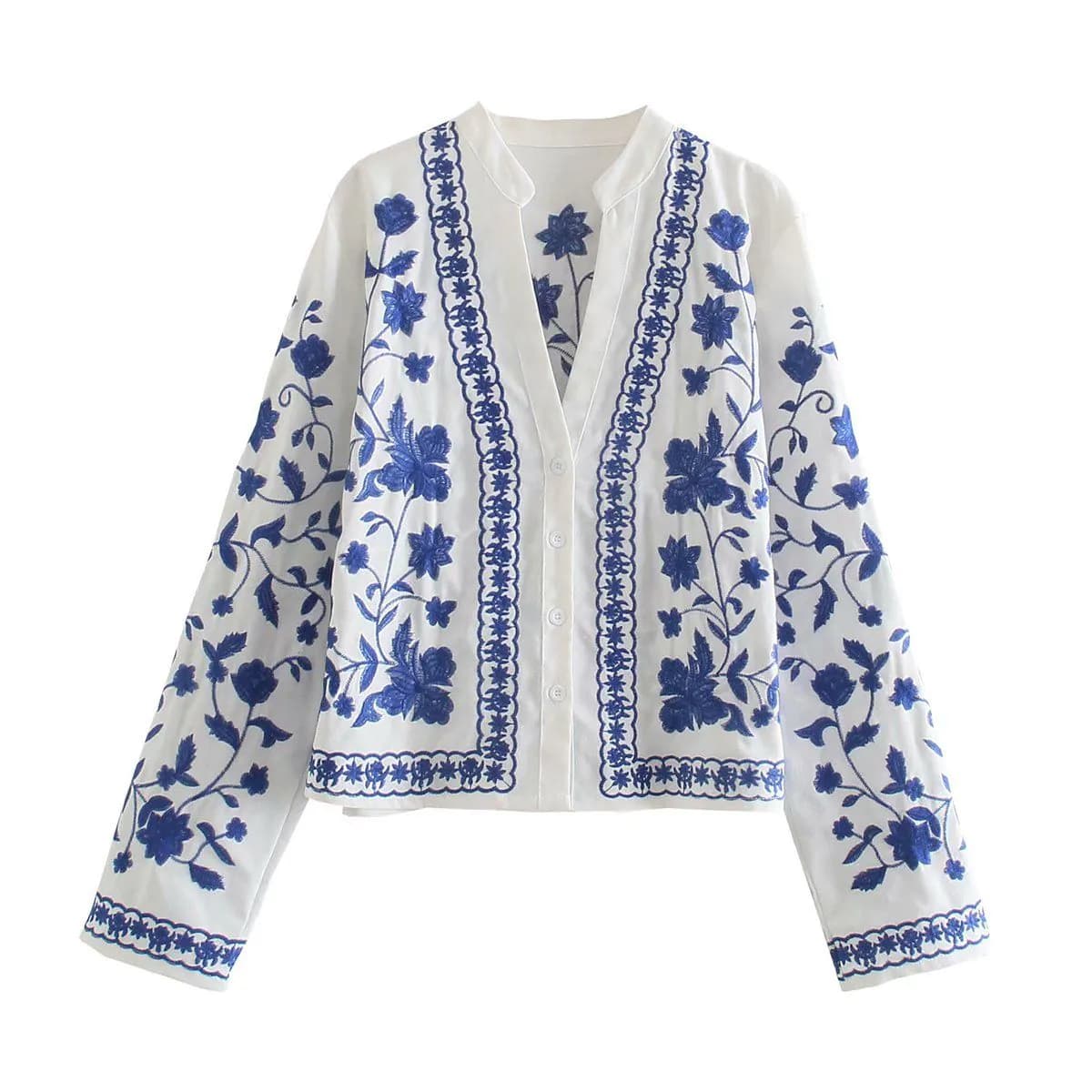 image-Cotton Embroidery V-Neck Cardigan - Long Sleeve