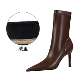 image-BIGTREE Stiletto High Heel Boots - Khaki Pointy Toe