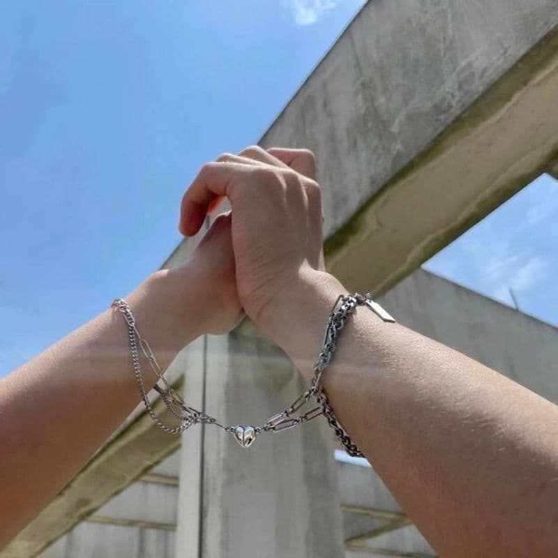 image-Titanium Steel Couple Bracelet - Heart-Shaped Love