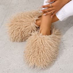 image-Women's Fur Slippers - Warm Home Cotton Slides