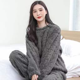 image-Women's Coral Fleece Pajama Set - Purple Thickened Winter