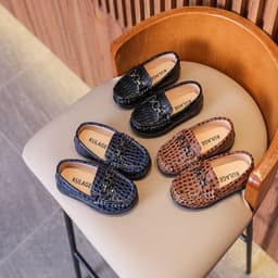 image-Kids Black Leather Loafers - Slip-On Dress Shoes