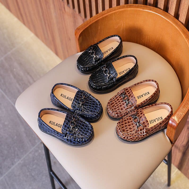 image-Kids Black Leather Loafers - Slip-On Dress Shoes