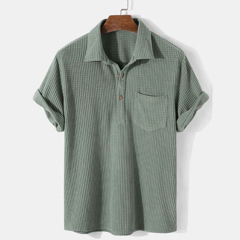 image-men's shirt 2023 summer new light familiar style short-sleeved corduroy lapel shirt simple top trend