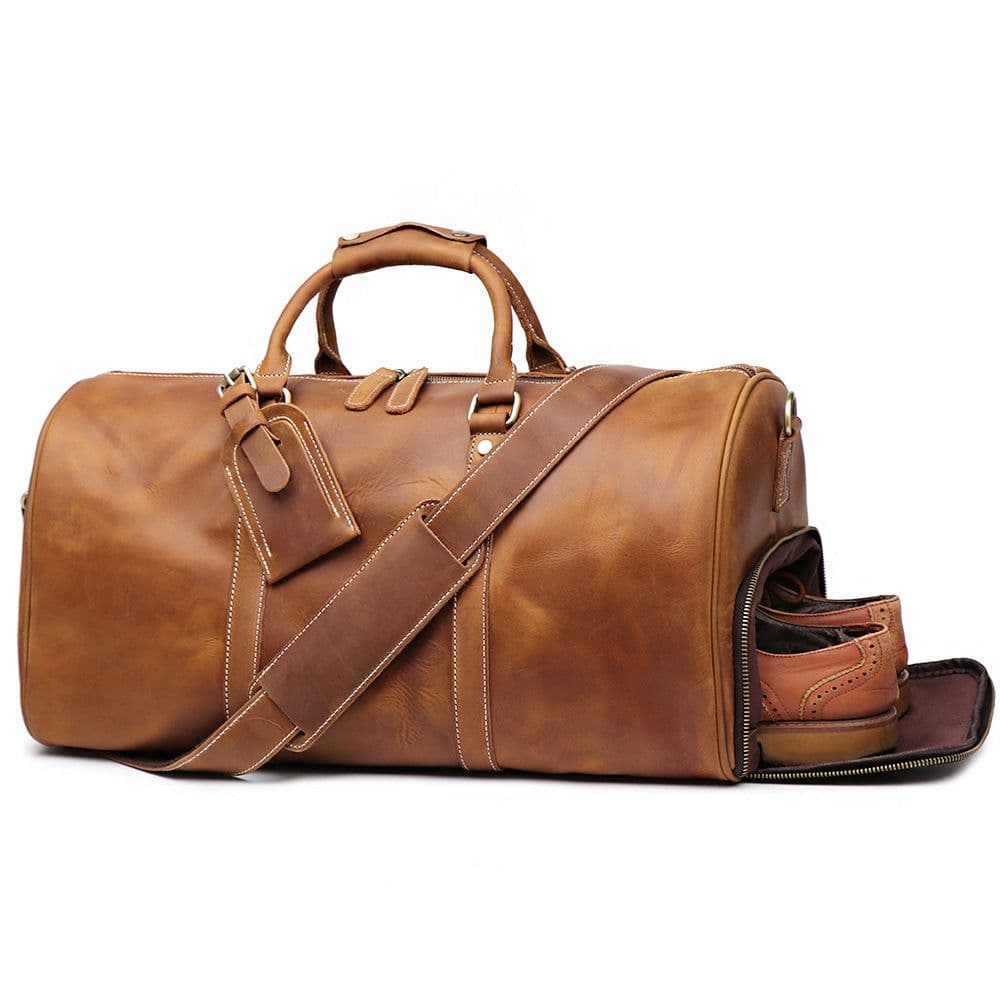 image-Men's Crazy Horse Leather Messenger Bag Cross Border Travel Satchel Dark Brown