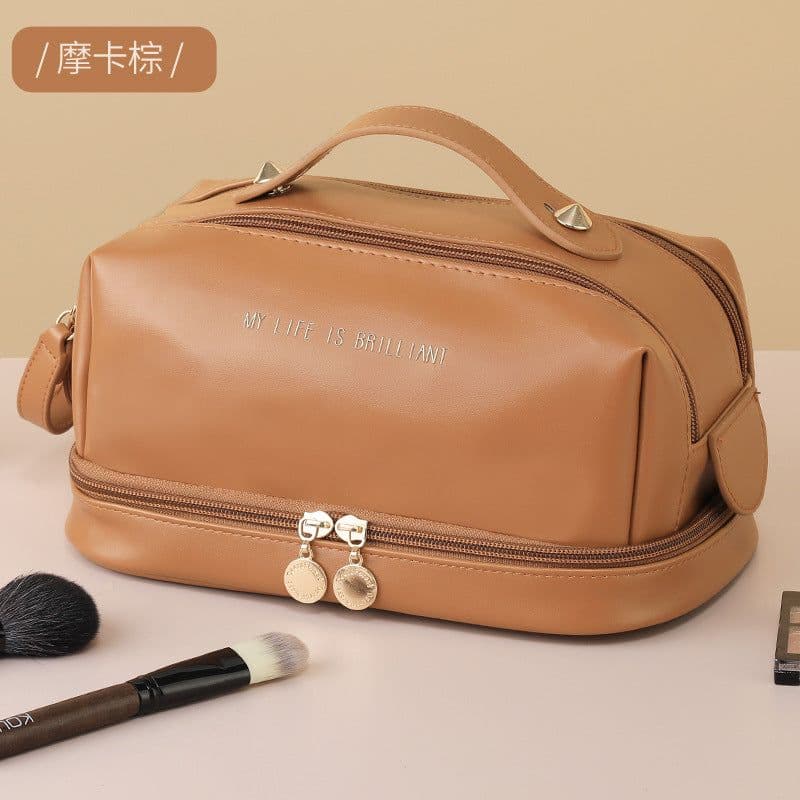 image-Yuerui Cosmetic Bag - Mocha Brown PU Leather