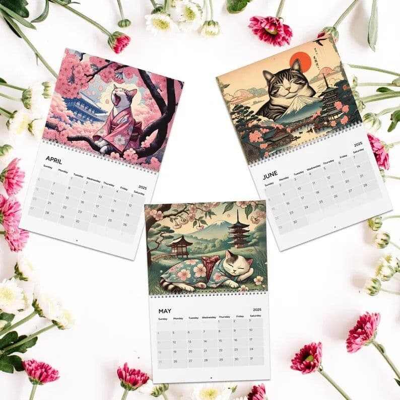 image-2025 Cross-border New Arrival Sleepy Cats Of Edo 2025 Wall Calendar Cat Lovers
