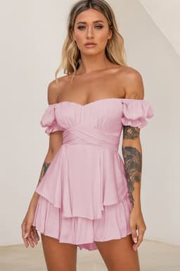 image-Spot wholesale jumpsuit solid color fashion sexy one-word collar lantern lotus leaf sleeve casual summer women's short pants
