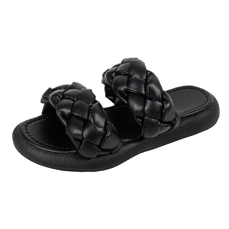 image-Women's 2021 Summer Beach Sandals - Thick Bottom Roman Style - Black PU