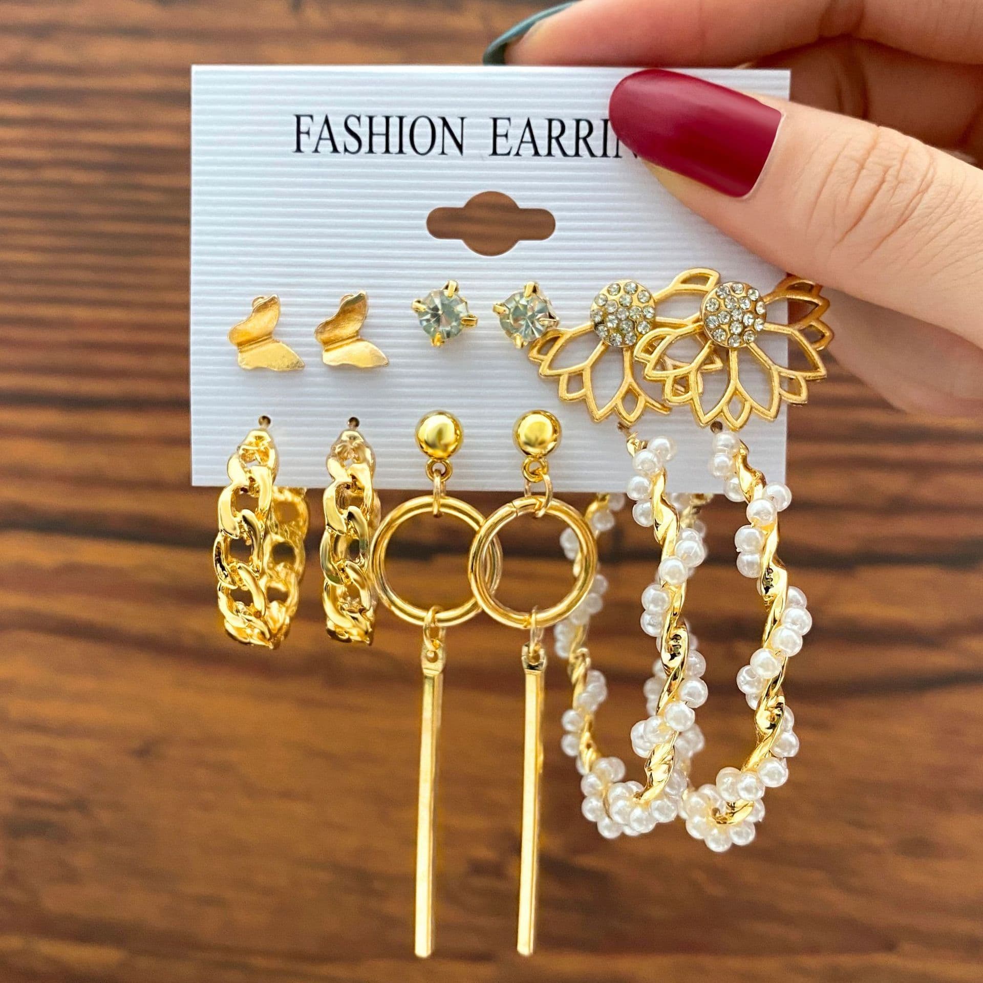 image-Acrylic Pearl Earring Set - 5 Pairs Mixed Style Women