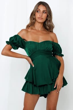 image-Spot wholesale jumpsuit solid color fashion sexy one-word collar lantern lotus leaf sleeve casual summer women's short pants