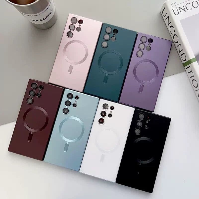 image-Suitable for Samsung S23ultra metal paint magnetic suction mobile phone case S22 all-inclusive lens film S21FE matte protective cover