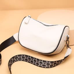 image-Cowhide Leather Saddle Bag - Khaki Small Square