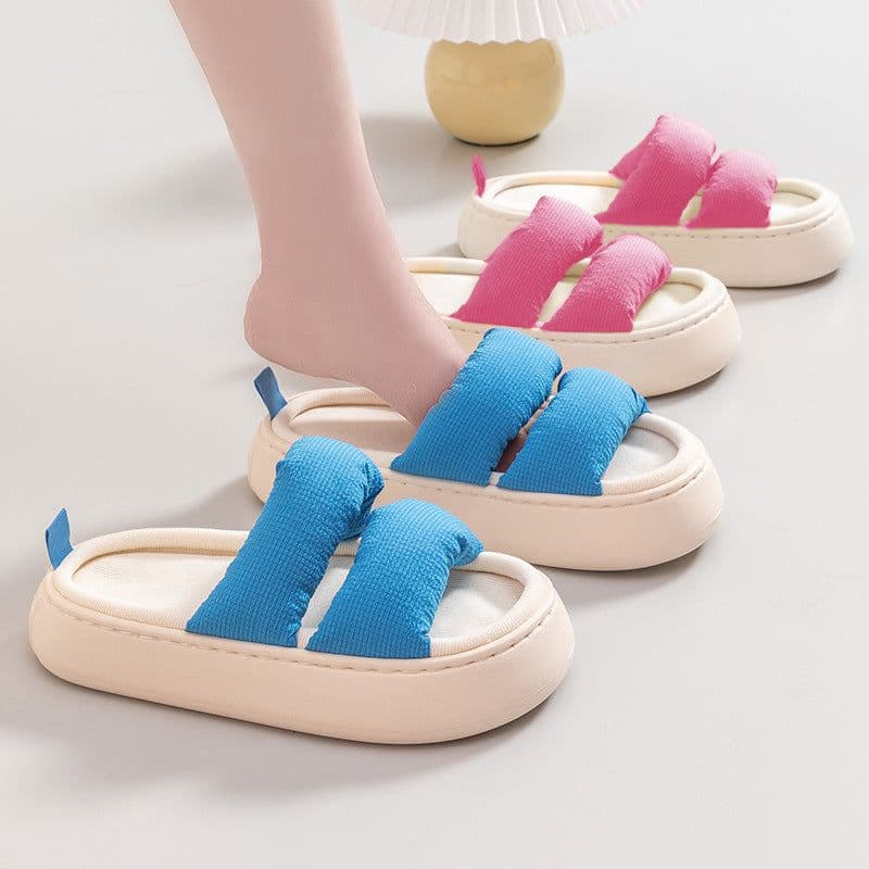 image-Linen Slippers Thick Sole Indoor House Shoes Unisex