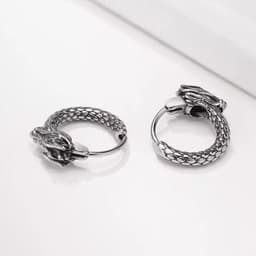 image-Retro Dragon Men's Earrings, Silver Hip-Hop Zodiac Style 2023