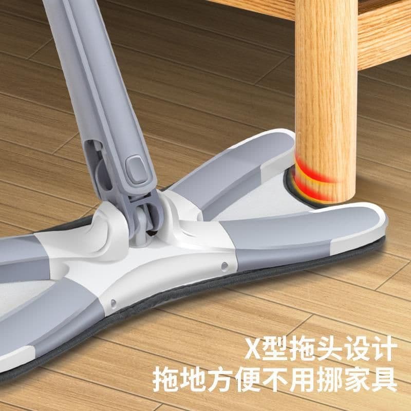 image-Flat Mop with X-Shaped Mop Head, 37cm Butterfly Clip - Stainless Steel Rod