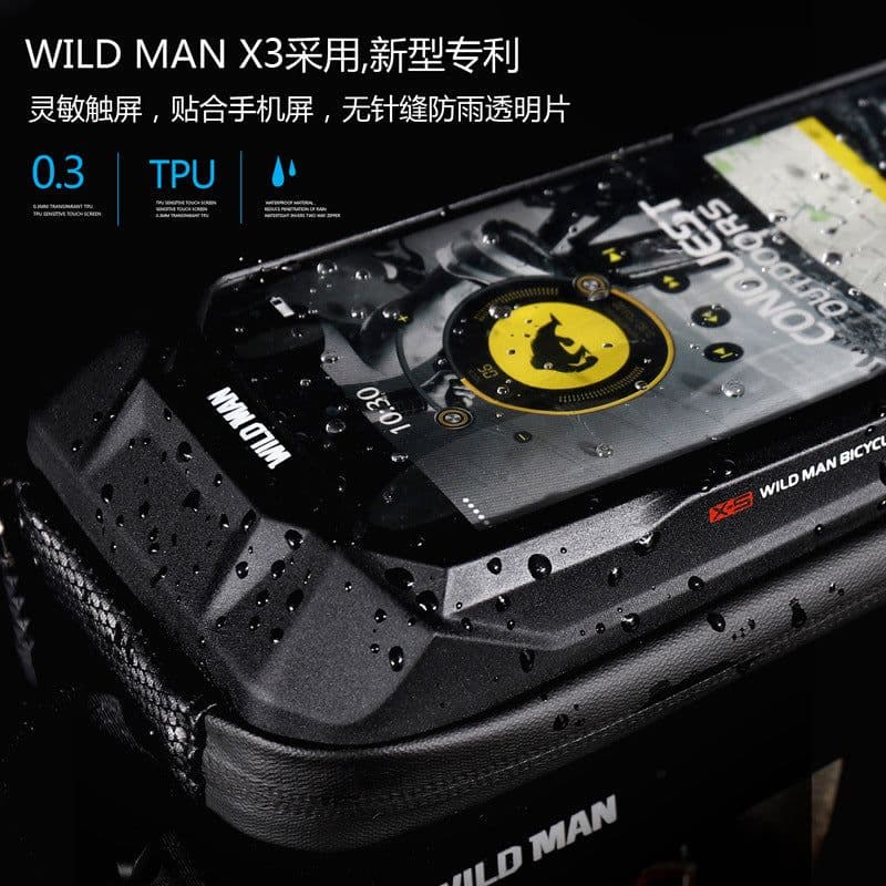image-WILD MAN bicycle bag hard shell handlebar bag cross-border touch screen mobile phone bag mountain bike front beam bag cycling bag