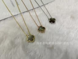 image-v gold 925 silver Fanjia four-leaf clover necklace high version women's thick plated 18k single flower pendant natural fritillary chalcedony