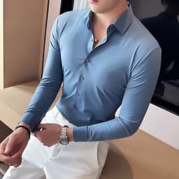image-Men's Long Sleeve Shirt - Dark Gray Cotton Slim Fit