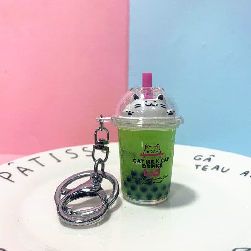 image-Cat Milk Tea Cup Keychain - Pearl Acrylic