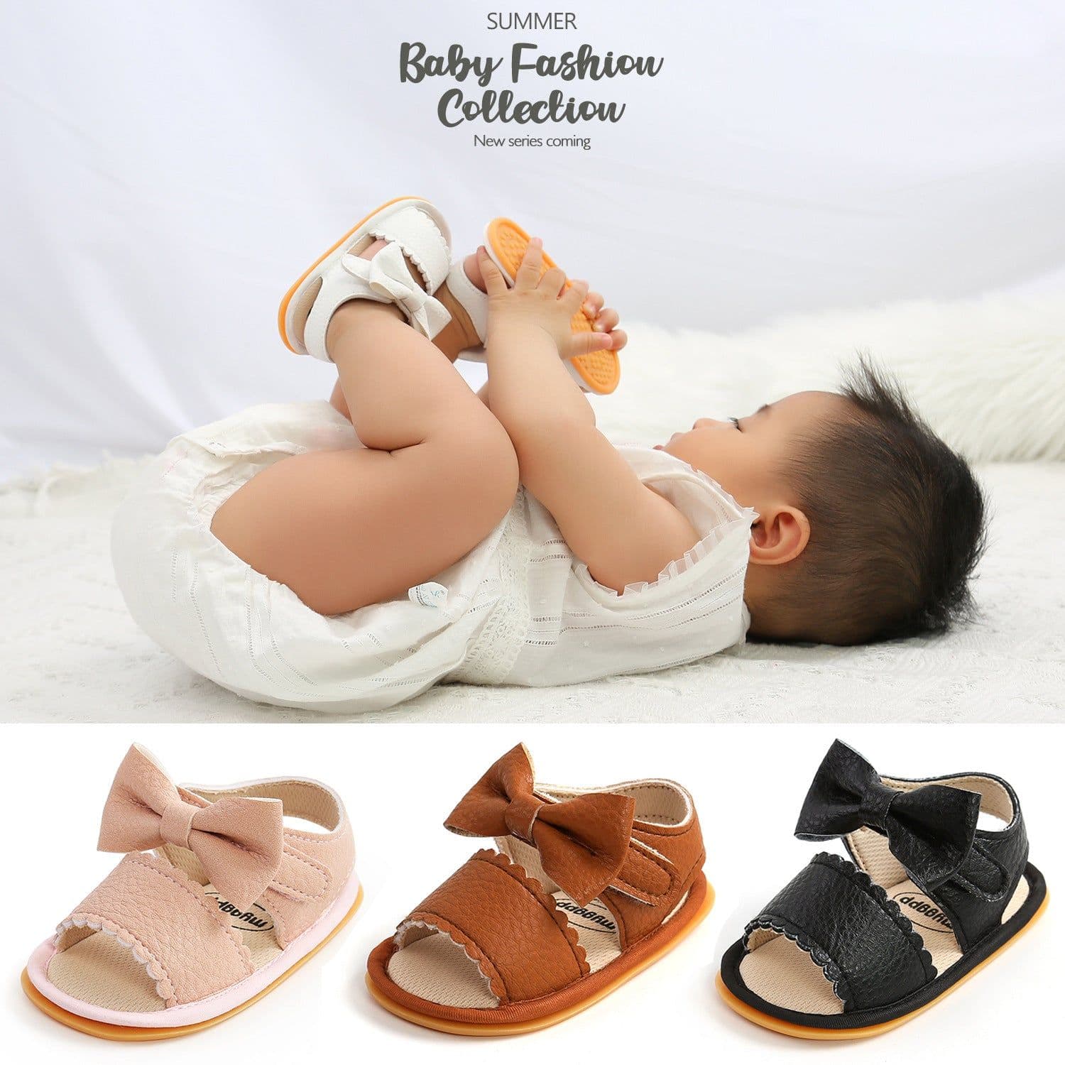image-Baby Sandals Pink Bow Velcro Non-Slip 12-36M
