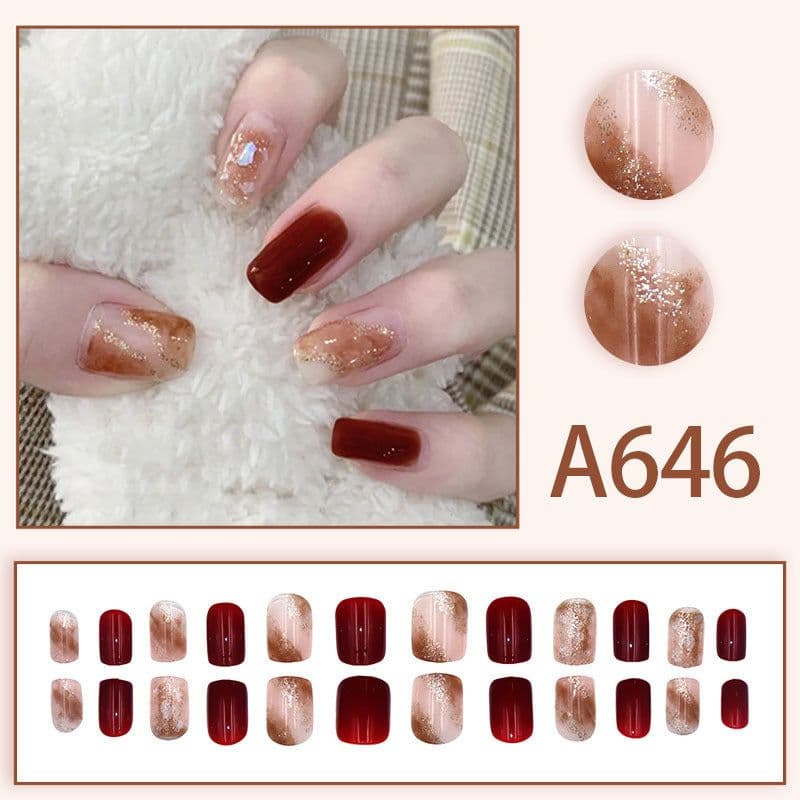 image-Autumn and winter gentle and pure desire simple style wearable manicure patches short, medium and long style white removable fake nail patches
