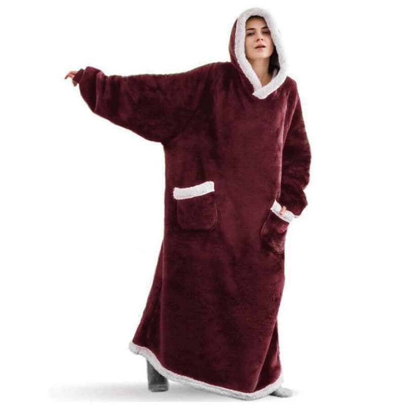 image-Winter blanket extra long vertical pocket fleece lazy blanket flannel lambswool TV TV blanket bathrobe