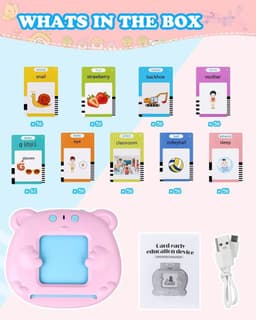 image-CHSS Early Education Pink Bear Card Machine - 112 Cards Music/Voice Toys