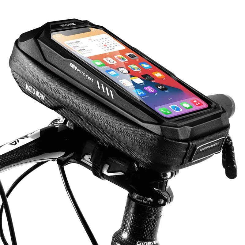 image-WILD MAN bicycle bag hard shell handlebar bag cross-border touch screen mobile phone bag mountain bike front beam bag cycling bag